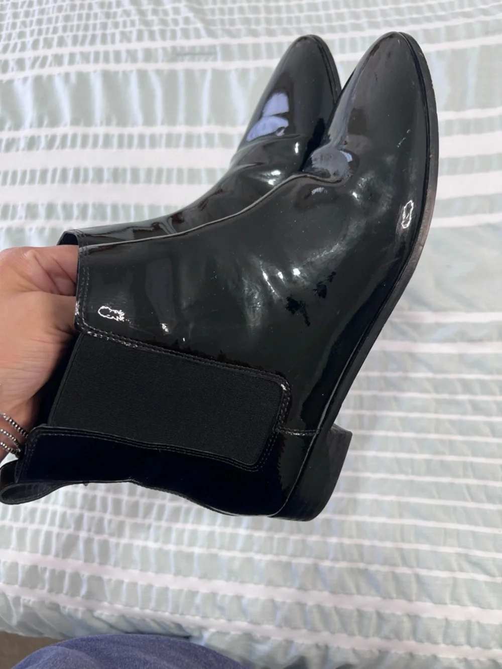 J. Crew Black Patent Leather Pointed Toe Chelsea Boots Womens Size 9.5